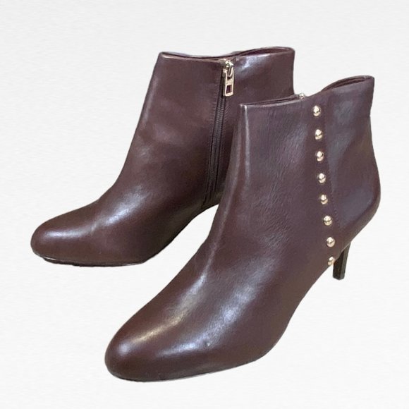 Coach COMFY Ankle Booties Brown Leather Gold Stud Accents 3” Heel Sz 9.5 - Picture 9 of 10